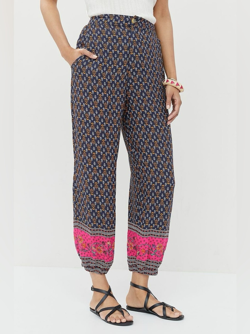 Anthropologie Smocked Balloon-Leg Pants Floral